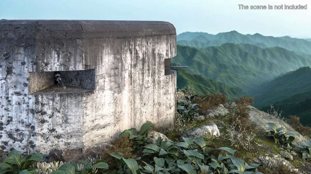 Defensive Fortification Bunker with Heavy Machine Gun 3D model