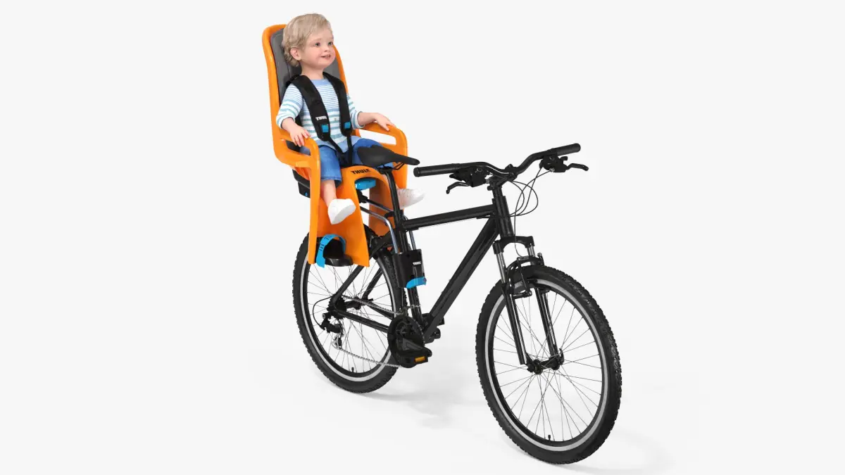 Toddler in Thule Safety Seat on Bike 3D model