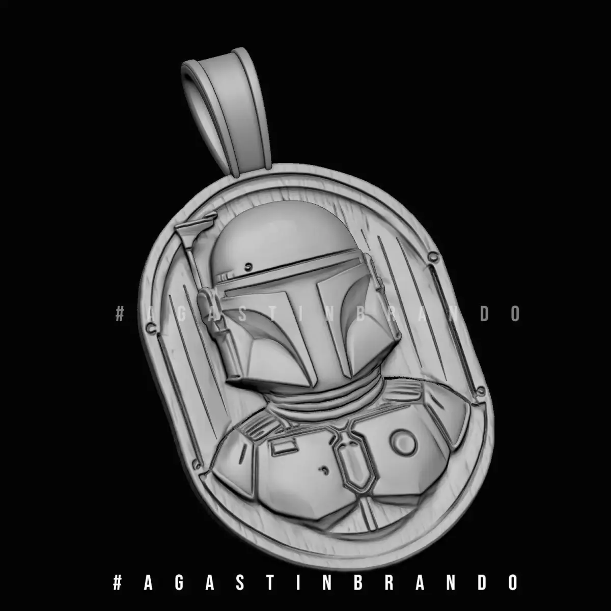 This 3D Boba Fett bas-relief pendant STL  3D print model