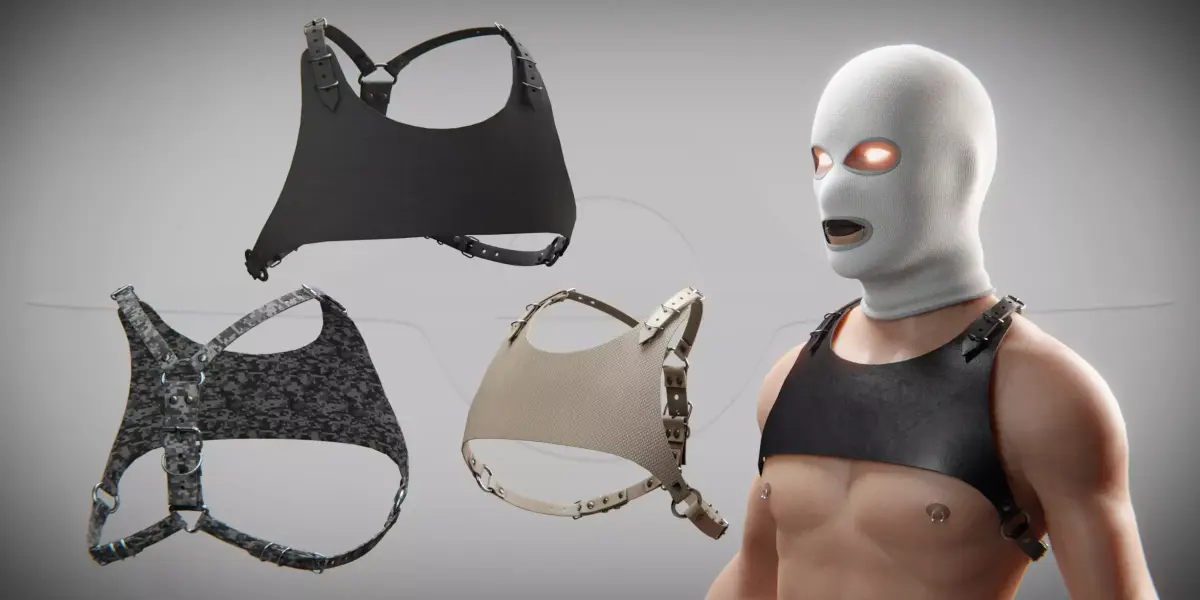 PBR Male Chest Harness accessory variations Low-poly 3D model
