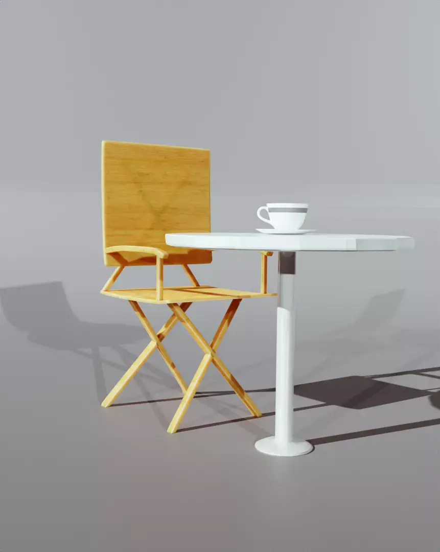Table-Chair Set with Coffee-Cup Free 3D model