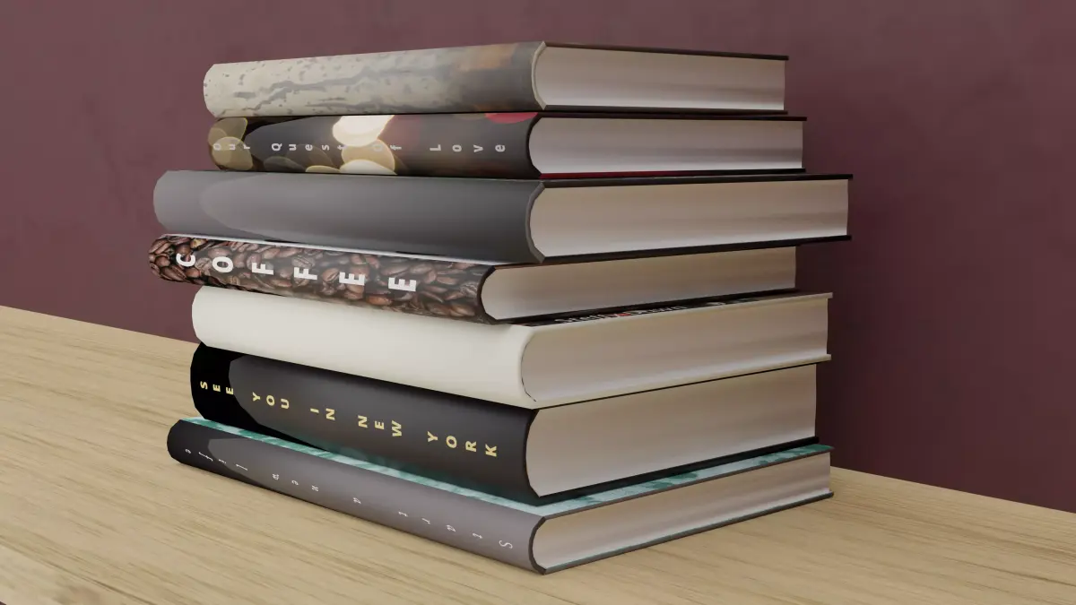 Books stack of on wooden table Free 3D model