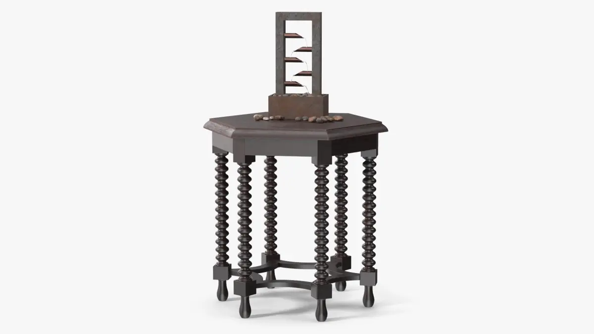 Cascading Desk Fountain on Antique Table 3D model