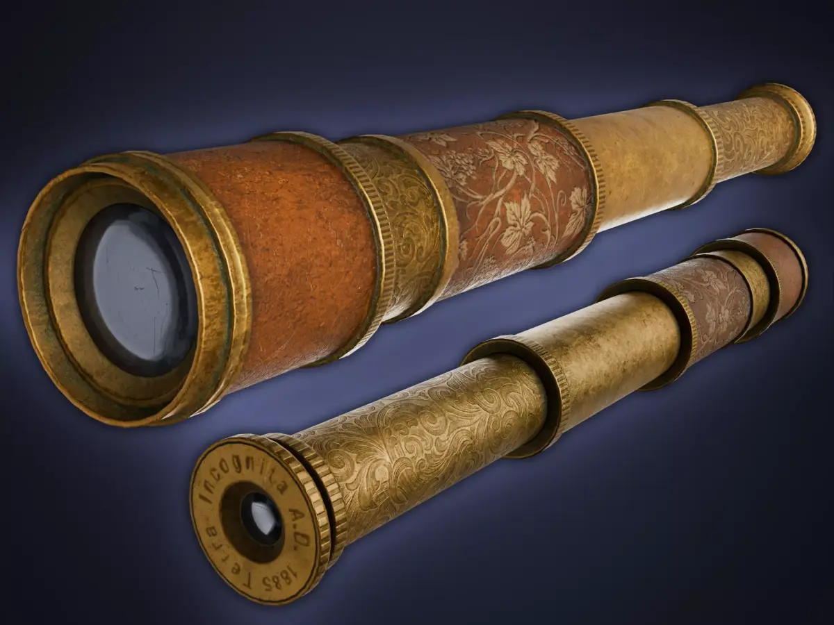 Game Ready Vintage Explorer Antique Spyglass -  Low-poly 3D model