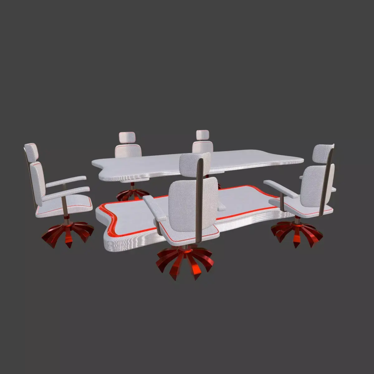 White And Red Futuristic Conference Chair Set 2K 3D model