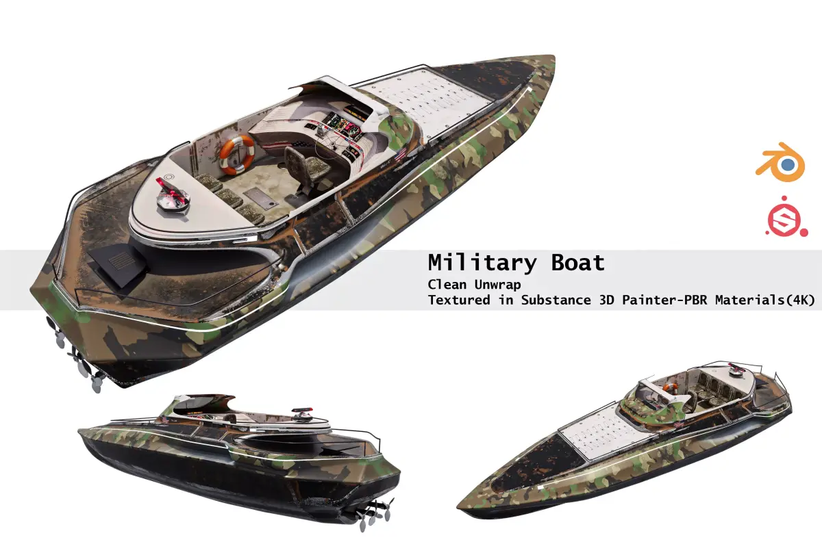Military Boat-Interior and Exterior-High detailed 3D model
