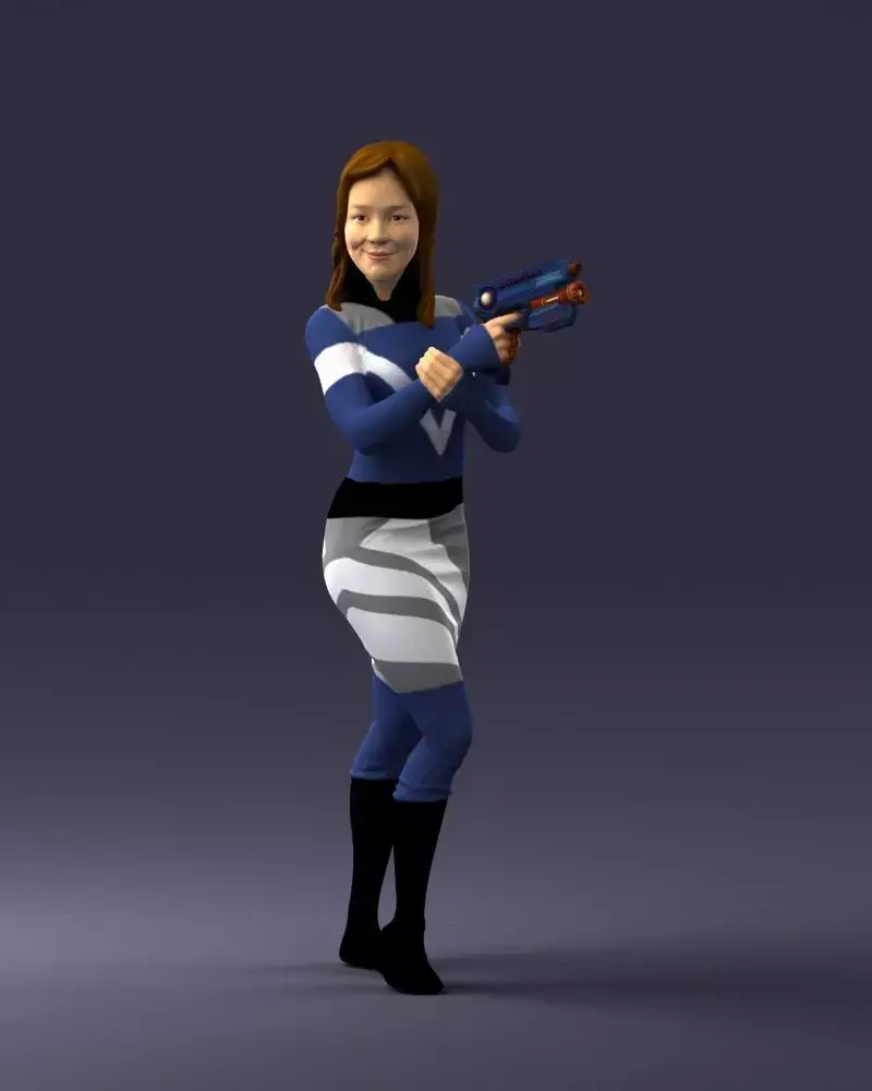 000381 SciFi Female Hero With Futuristic Blaster Low-poly 3D model