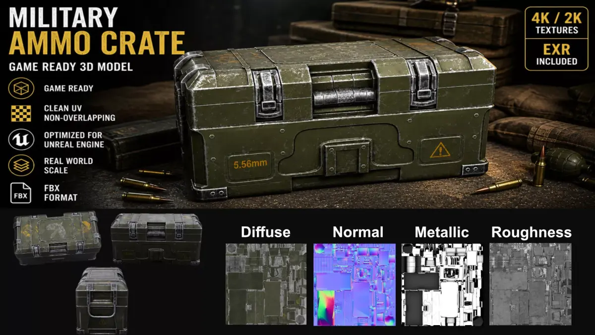 Military Ammo Crate Game Ready 3D Asset  Low-poly 3D model