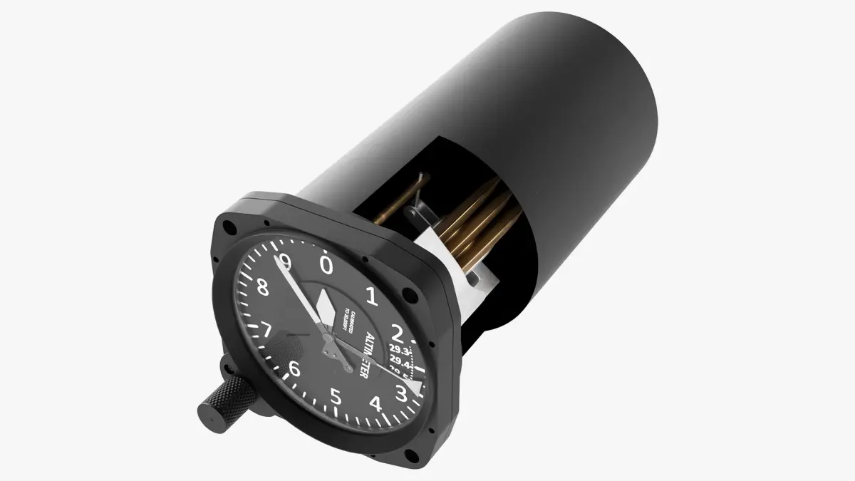 Cylindrical Aircraft Altimeter Mechanical Dial Black Animated Rigged 3D model