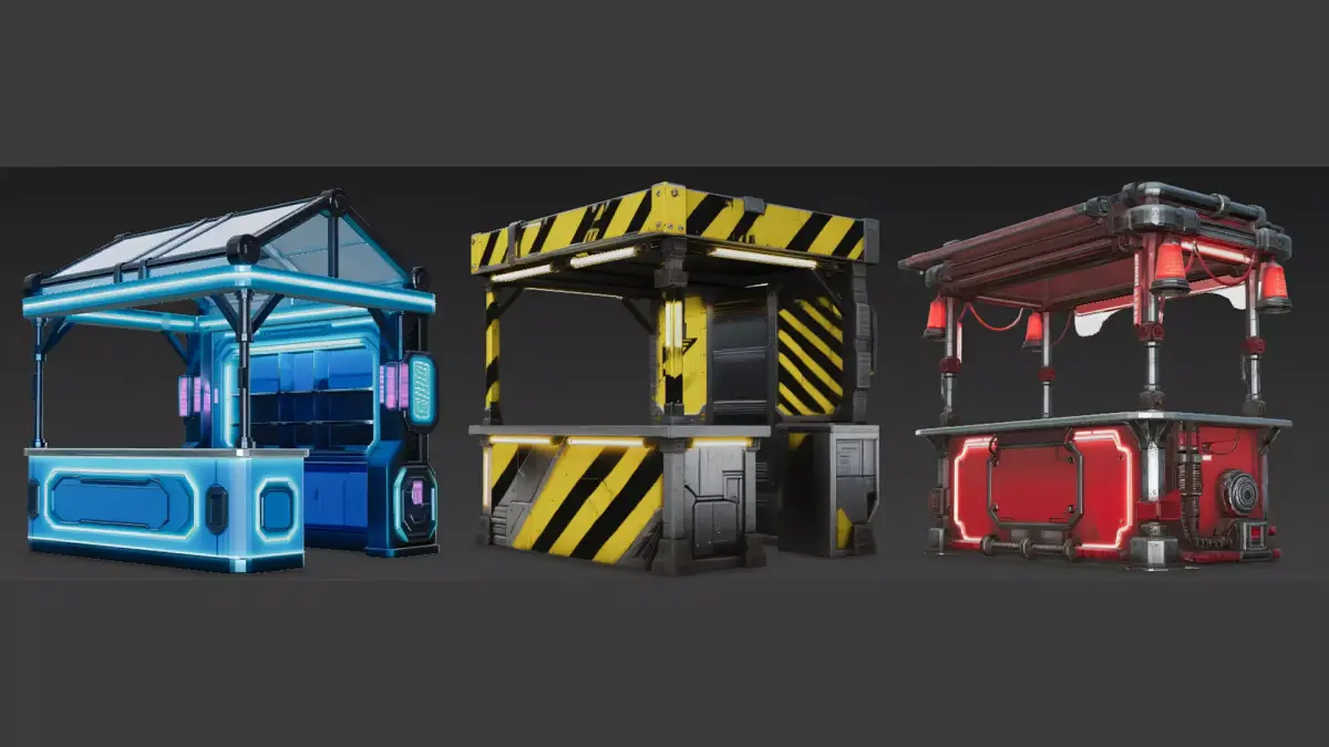 Cyberpunk Market Stall Bundle Low-poly 3D model