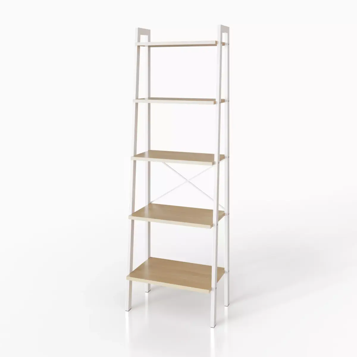 Shelving in white metal and oak wood Free low-poly 3D model