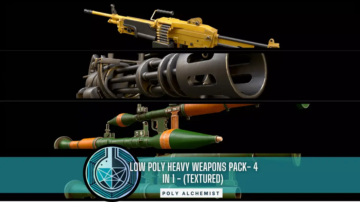 Low Poly Heavy Weapons Pack 4 In 1 - Textured  Low-poly 3D model