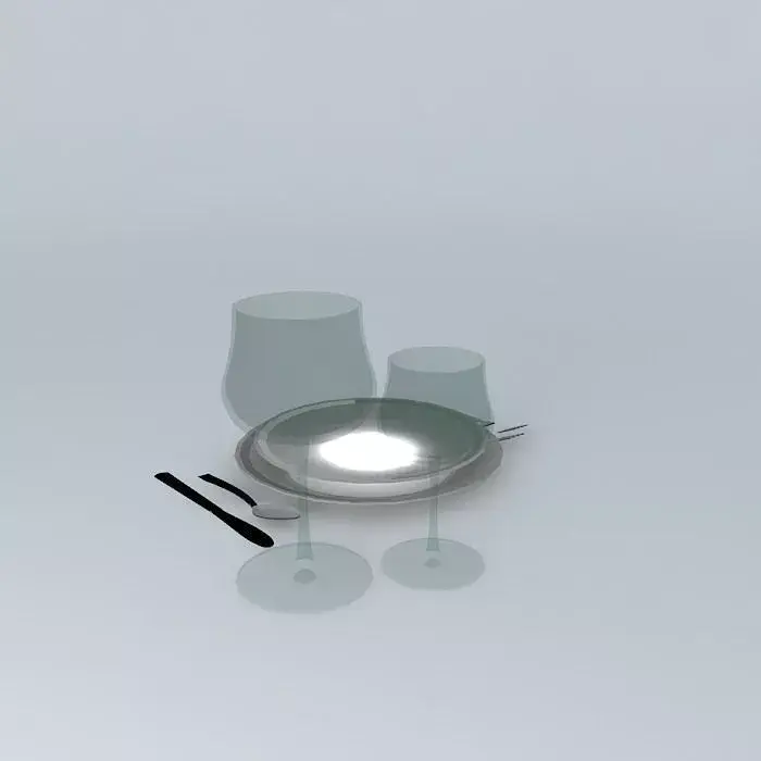 Dinner Set plate with wine glasses and forks Free 3D model