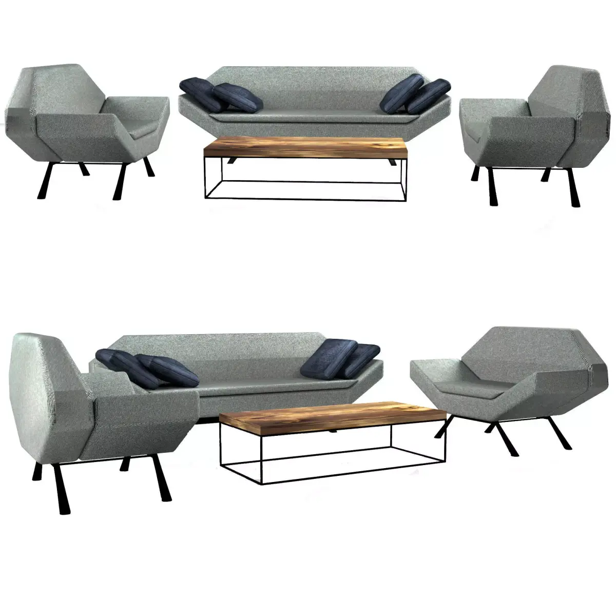 Series 1 sofa set with three chairs and coffee table Free 3D model