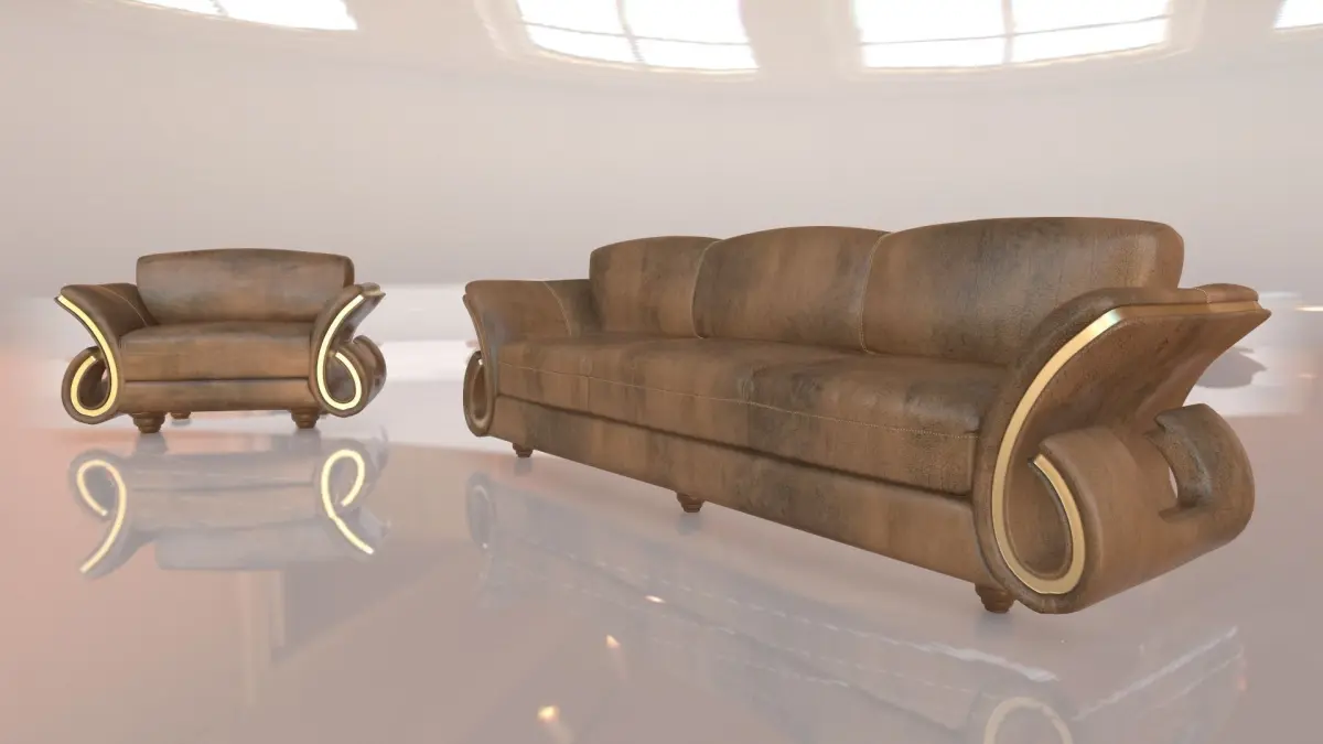 MODERN COUCH AND LOVESEAT UNWRAPPED LIVINGROOM SET  Free 3D model