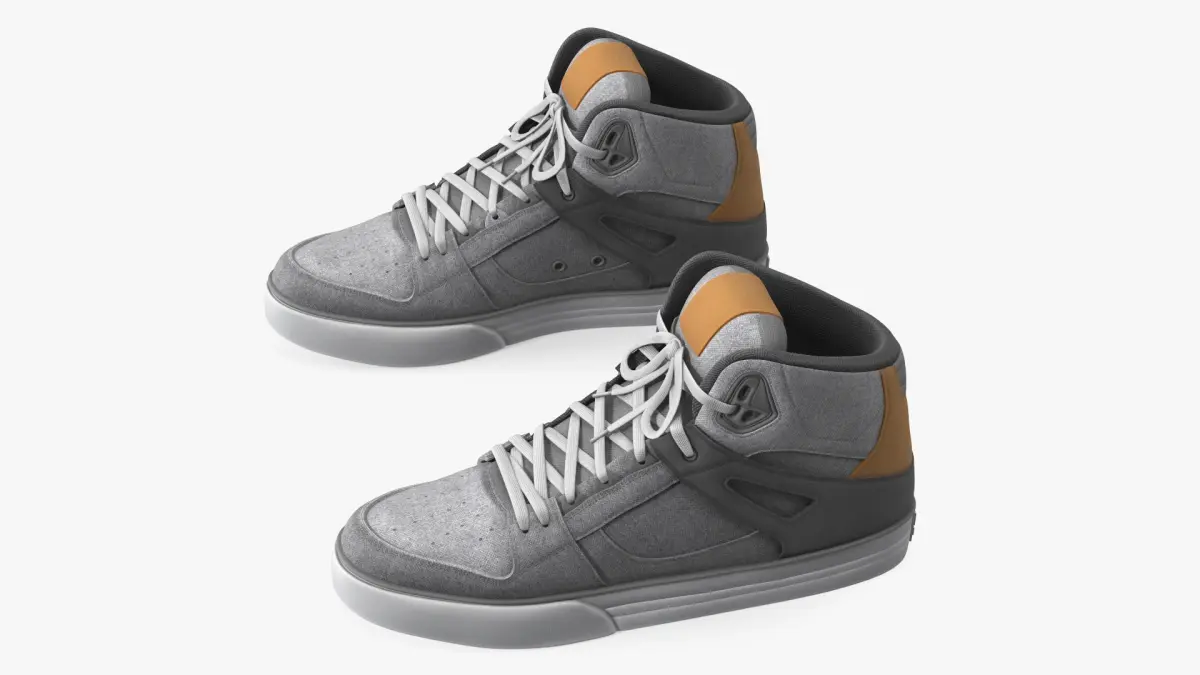 Lace-Up Textile Sneakers Light Gray 3D model