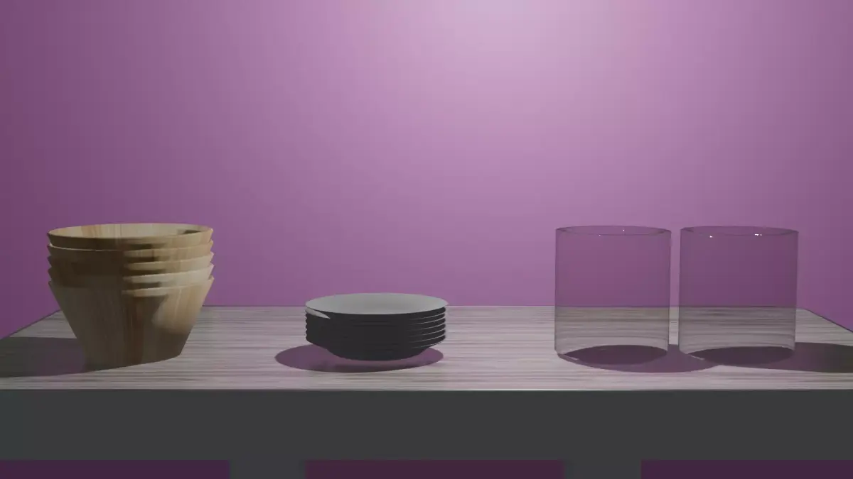 Bowls Plates and Glass Cups Free 3D model