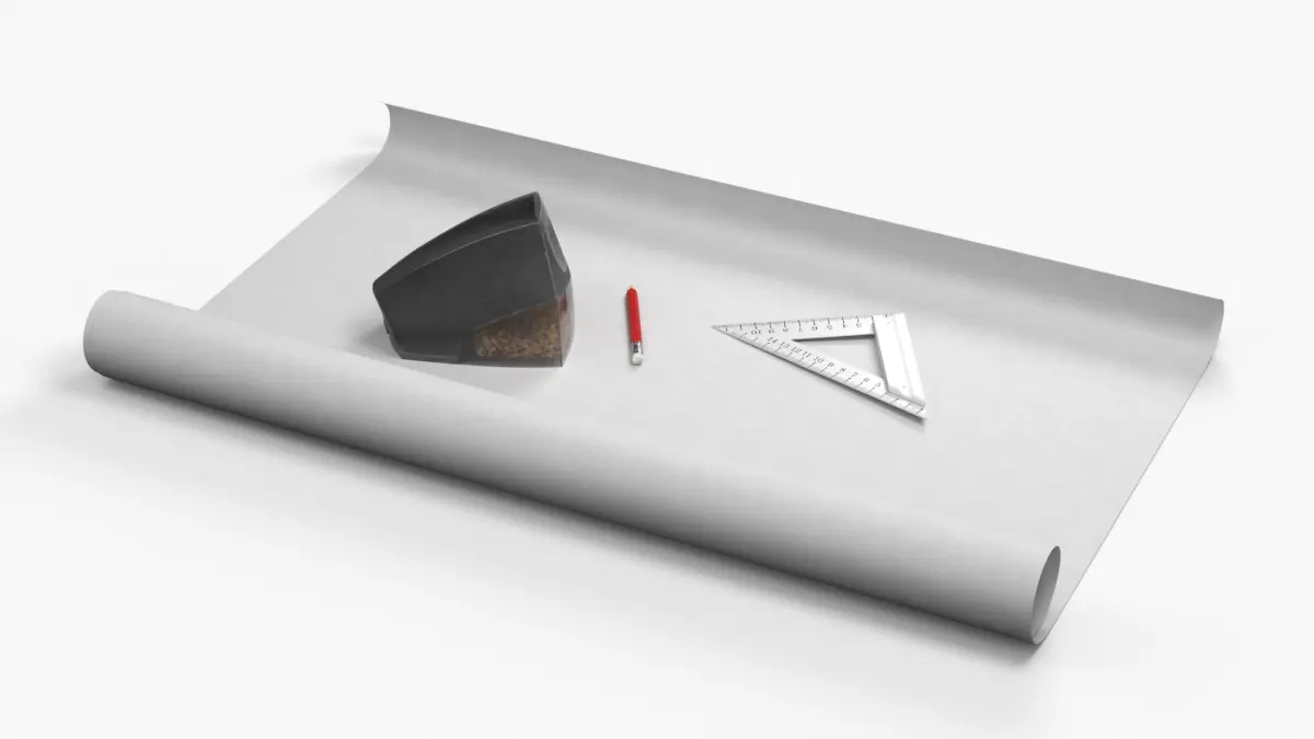 Drafting Workspace with Triangle and Pencil Sharpener 3D model