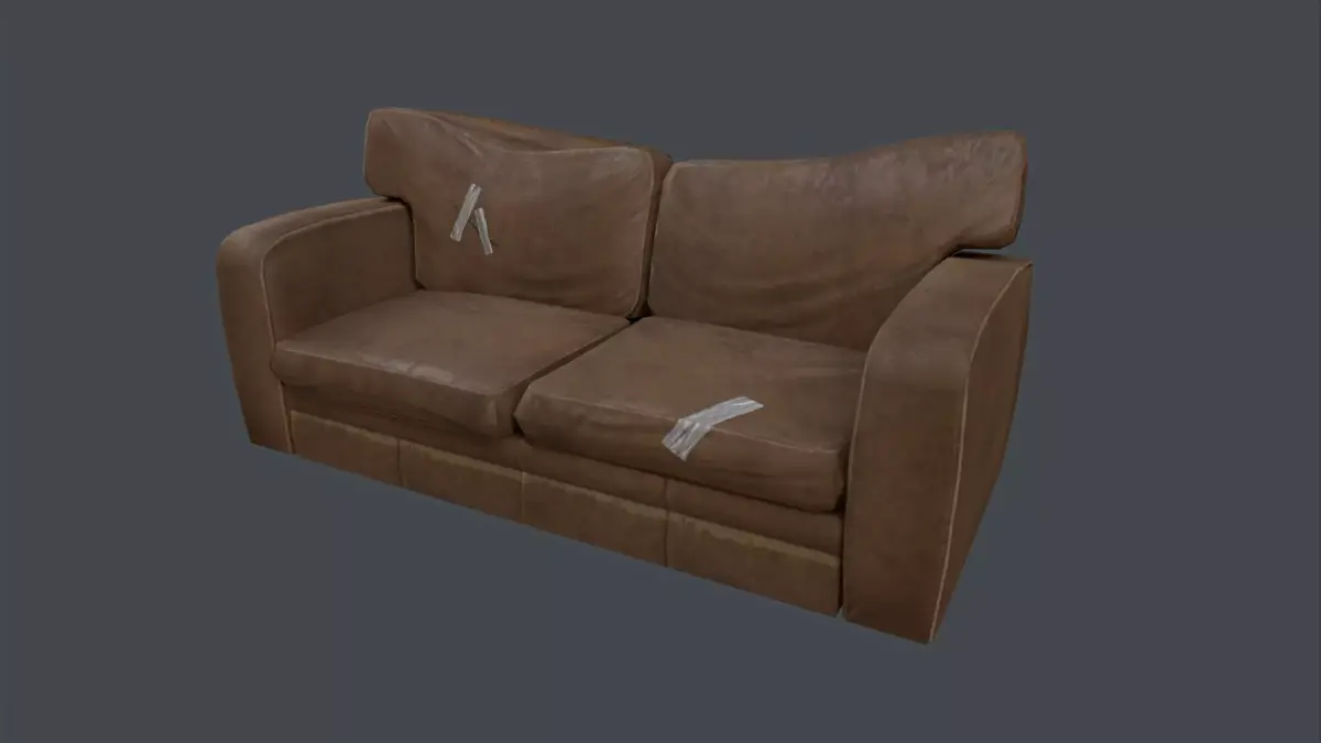 Old Leather Couch PBR Low-poly sofa  Free low-poly 3D model