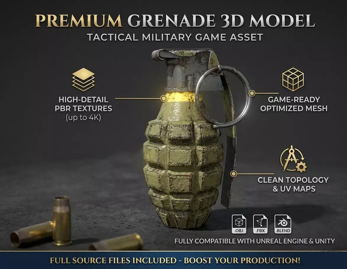 Grenade 3D Model Tactical Military Game Asset 3D model
