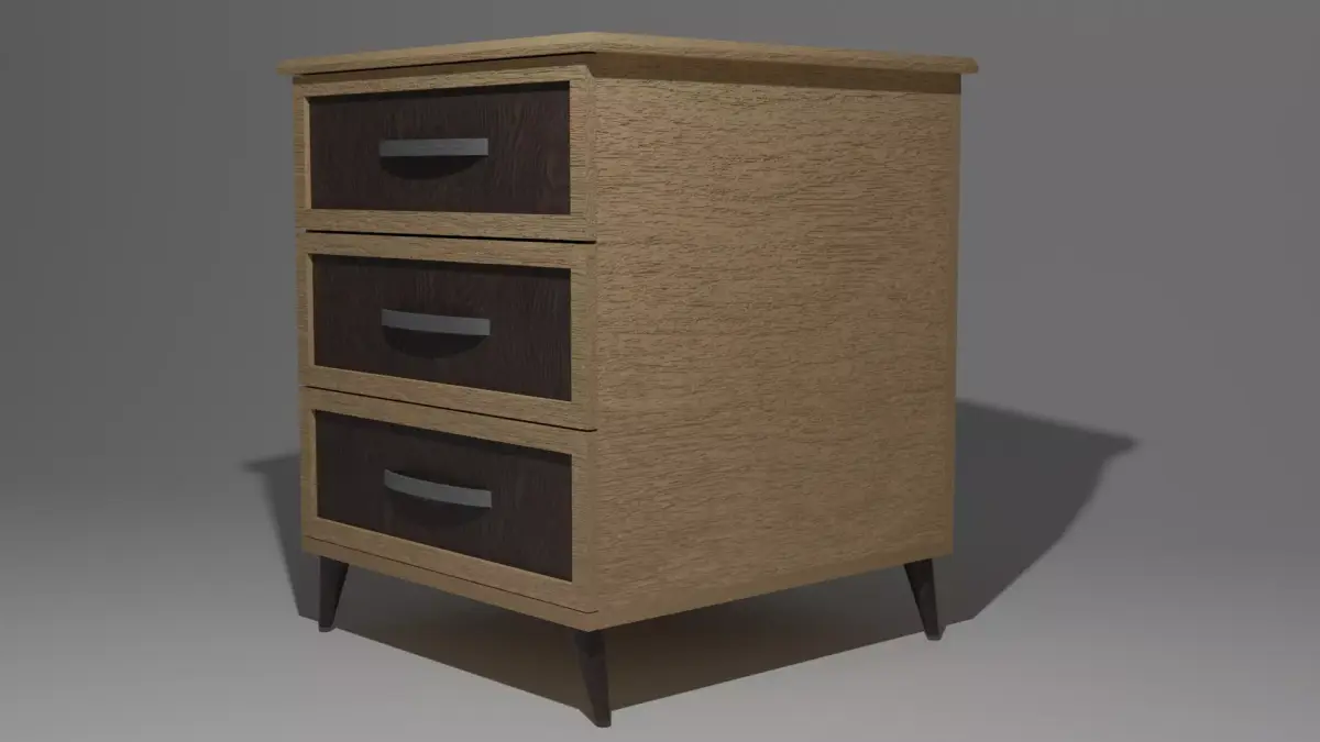 Nightstand - LowPoly bedside table with three drawers Free low-poly 3D model