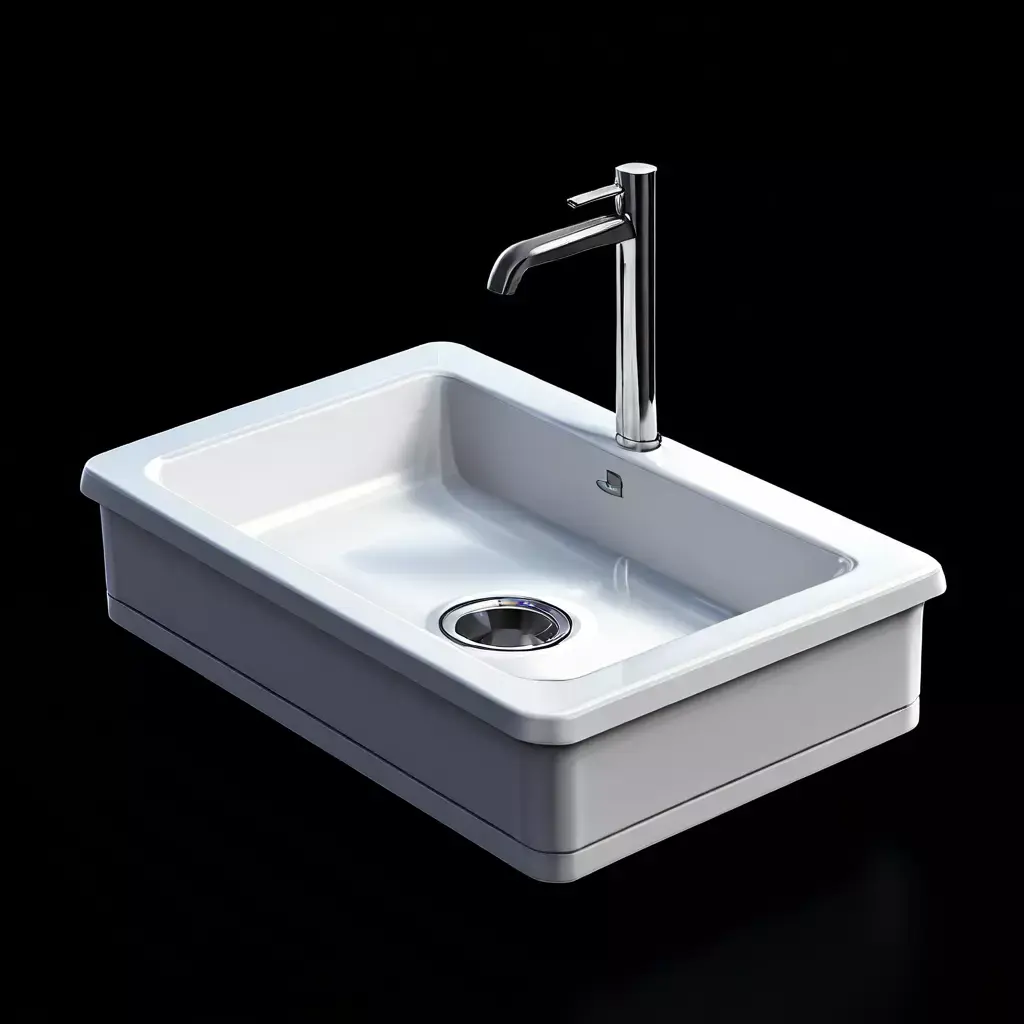 White Ceramic Kitchen Sink with Chrome Faucet 3D Model Low-poly 3D model