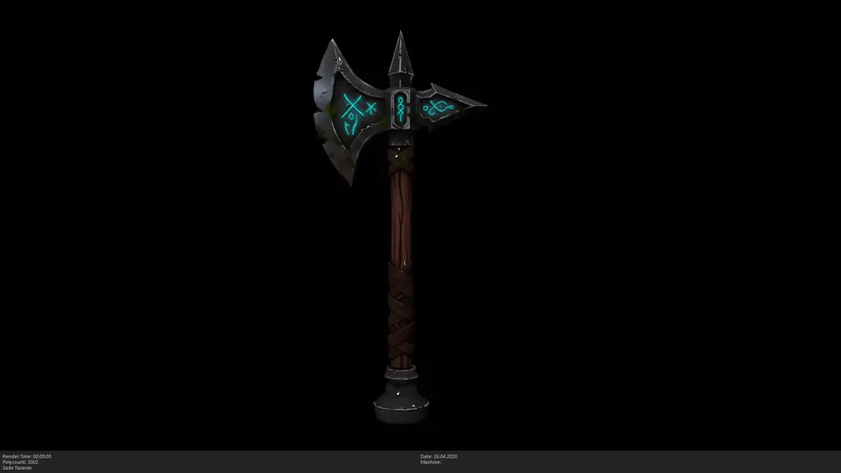Stylized Runic Frost Axe Game Ready - AI Low-poly 3D model