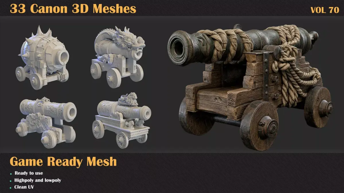 33 Cannon 3D Meshes 3D model
