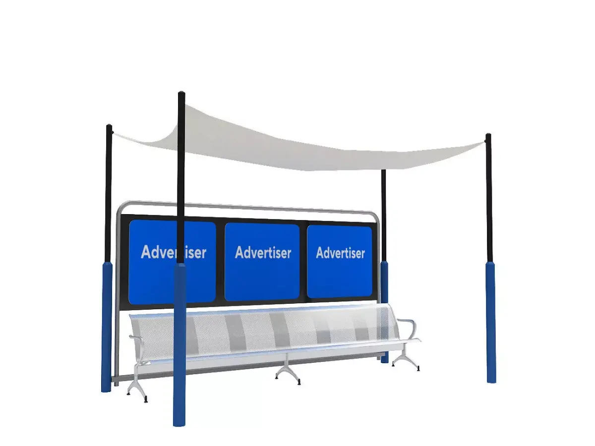 Bus Stop Shelter with Bench and Billboard 3D model