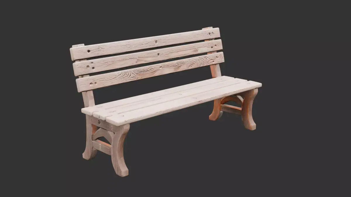 Wooden Outdoor Bench with Backrest Low-poly 3D model