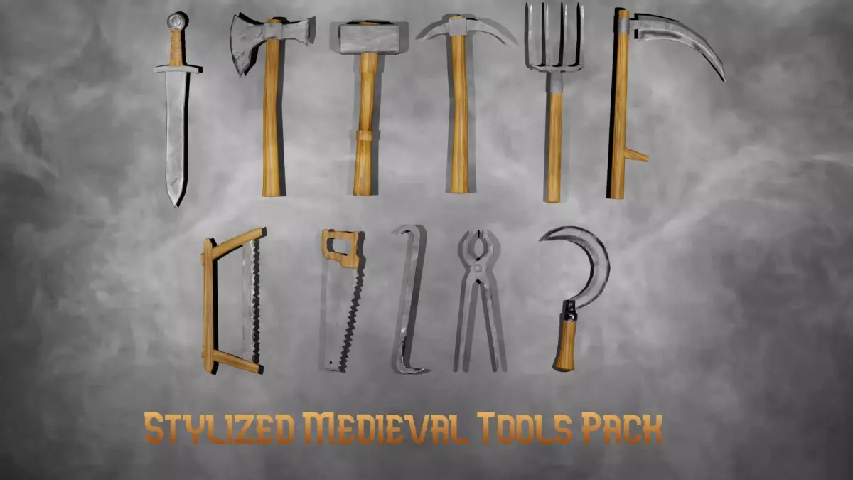 Stylized Medieval Tools Pack Low-poly 3D model