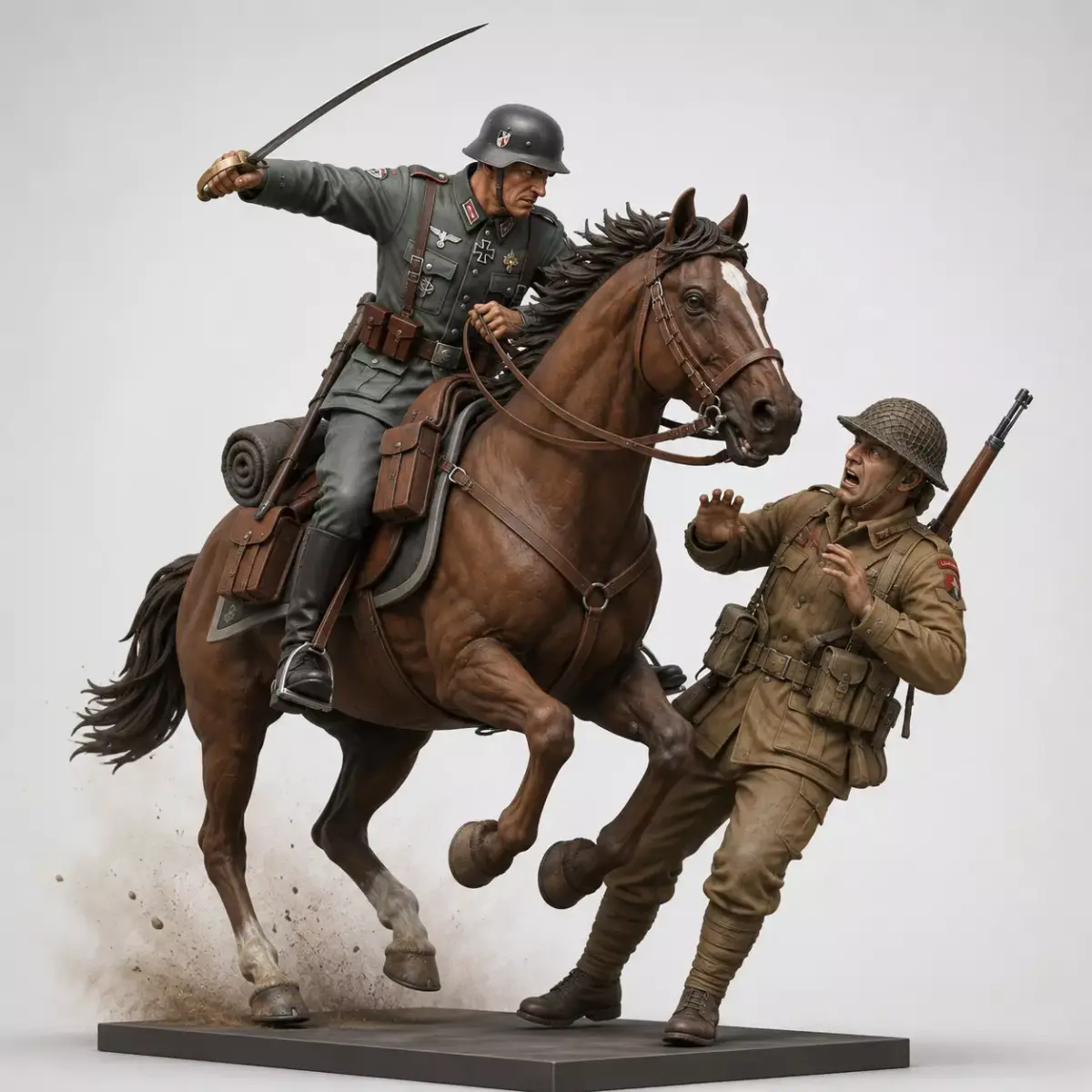 German Cavalry Attack Scene Dynamic Mounted Soldier 3D print model
