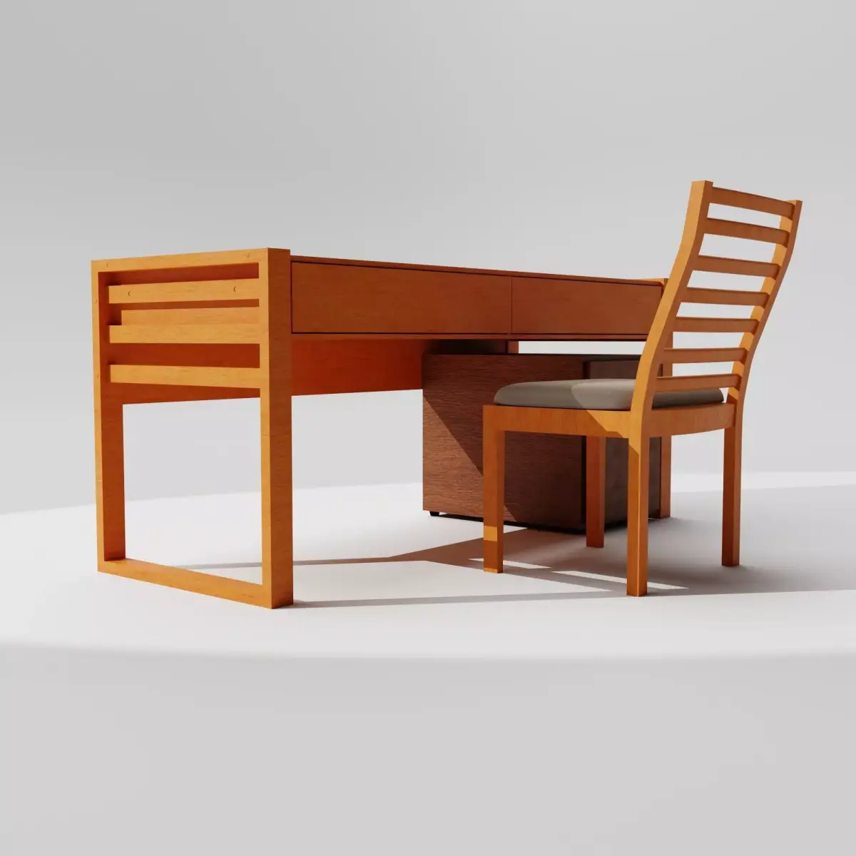 Wooden Study Furniture Table Chair and Drawer  3D model
