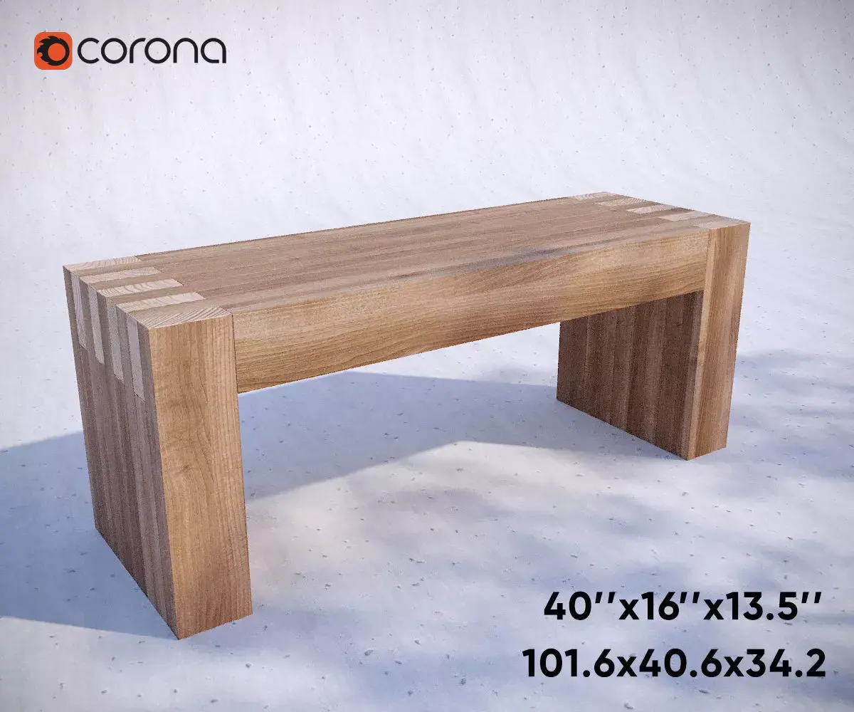 Wooden Bench Low-poly 3D model 10