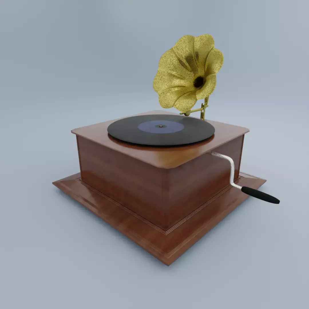 Gramophone record player with flower on top Free 3D model