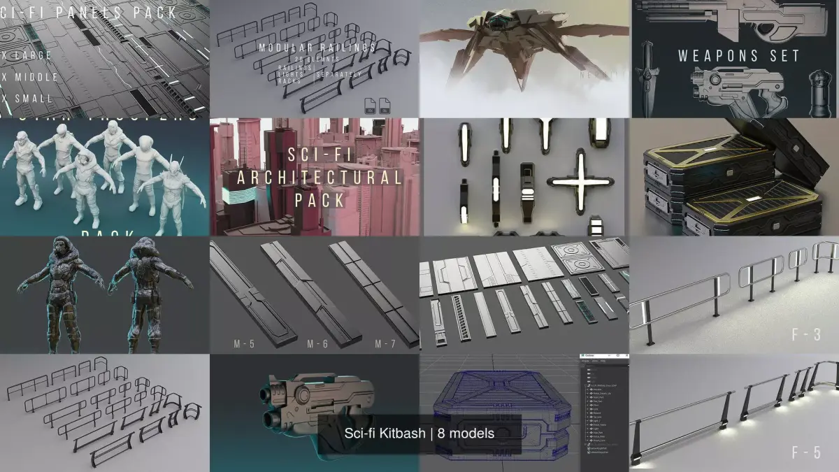 Sci-fi Kitbash 3D Model Pack purchase
