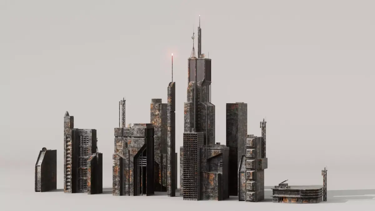 Sci-Fi building skyscrapers pack Low-poly 3D model
