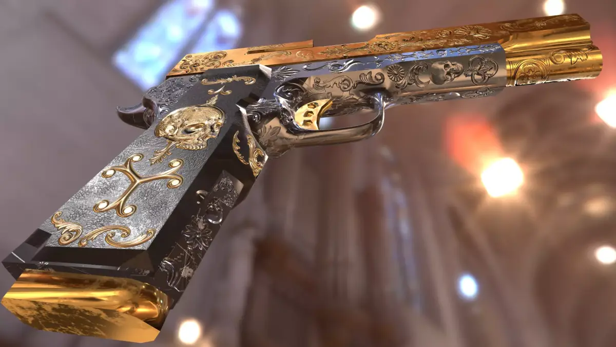 Pistol  Gun  Engraved Low-poly 3D model PBR glFT Low-poly 3D model