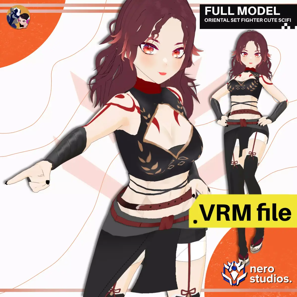VRM ORIENTAL FIGHTER CUTE SCIFI GIRL ARMOR STOCKINGS TOP TATTOO 3D model