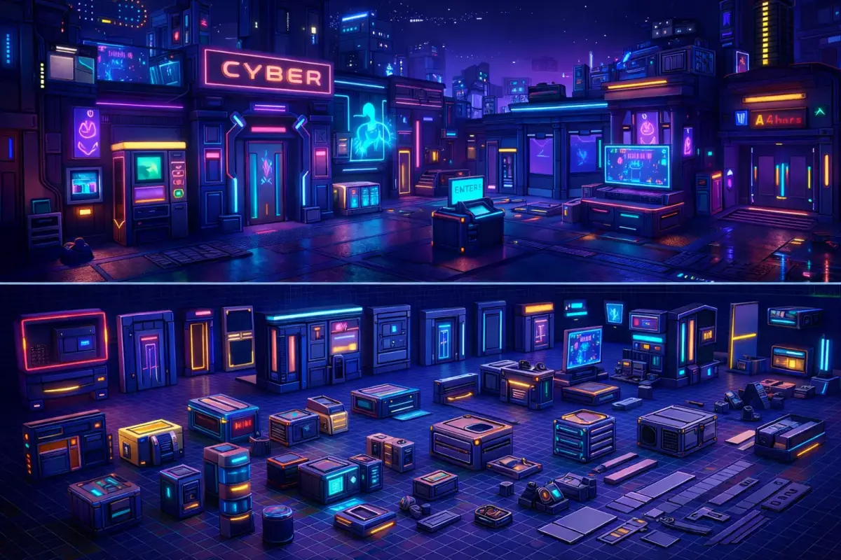tylized Cyberpunk Modular Environment Pack Game Ready 3D print model