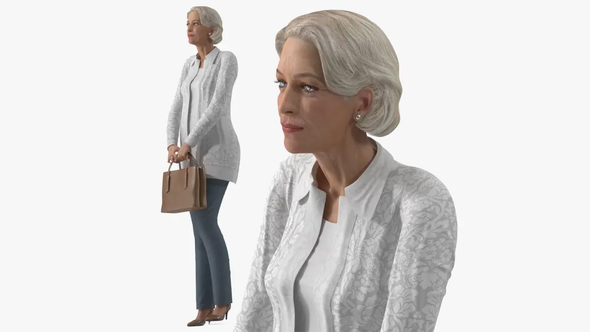 Elderly Woman with Handbag Rigged 3D model
