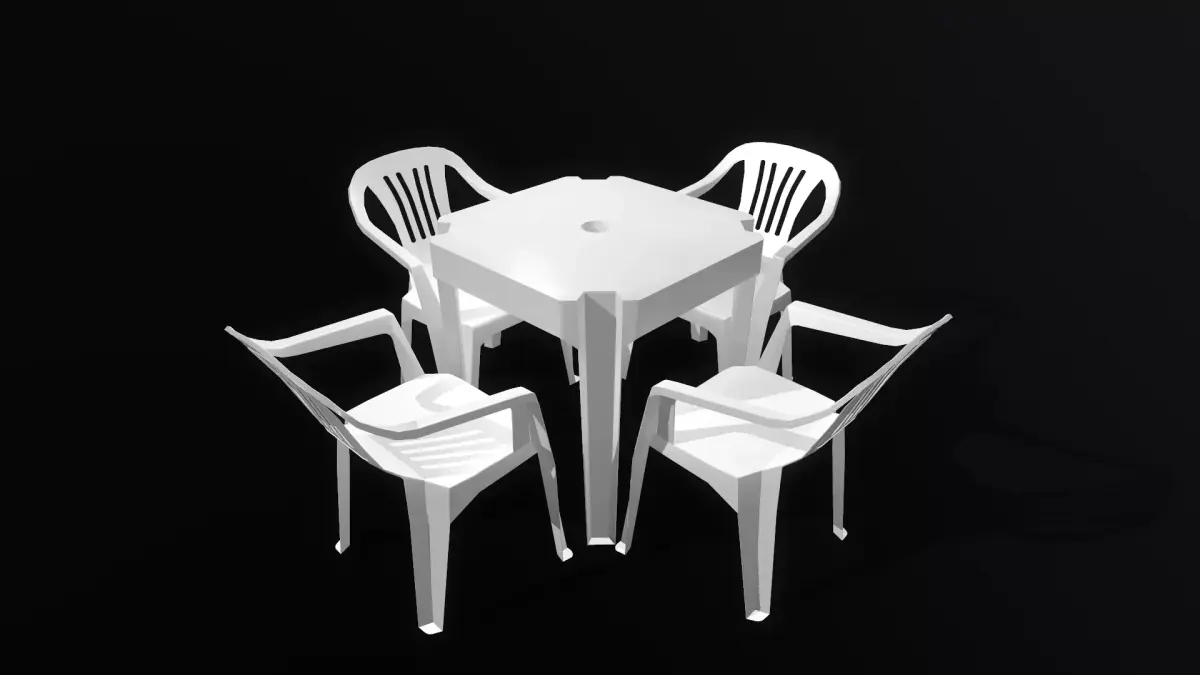 Plastic table and chairs Low-poly 3D model