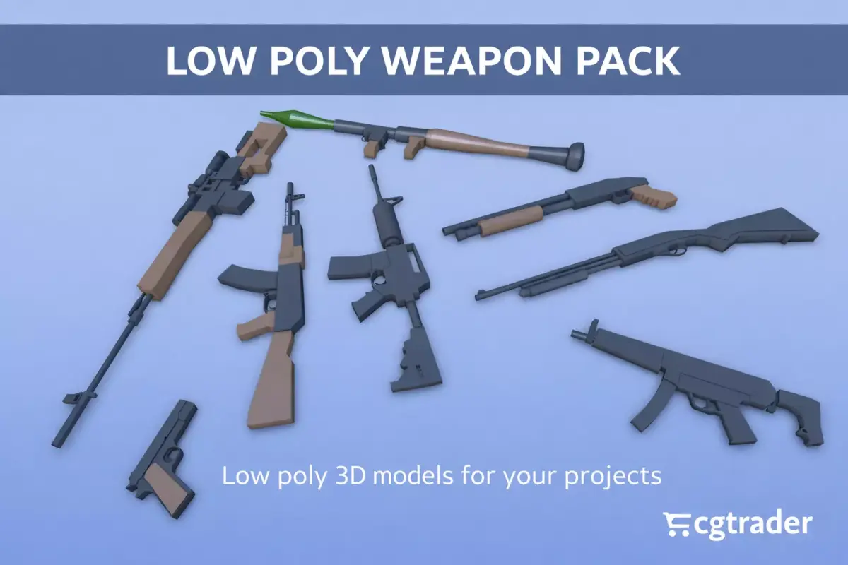 Low Poly Gun Pack - Optimized Weapons Low-poly 3D model