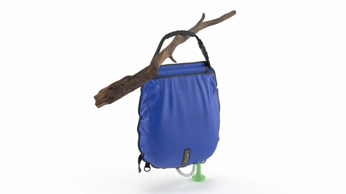 Outdoor Shower Bag Hanging on Tree Branch Blue 3D model