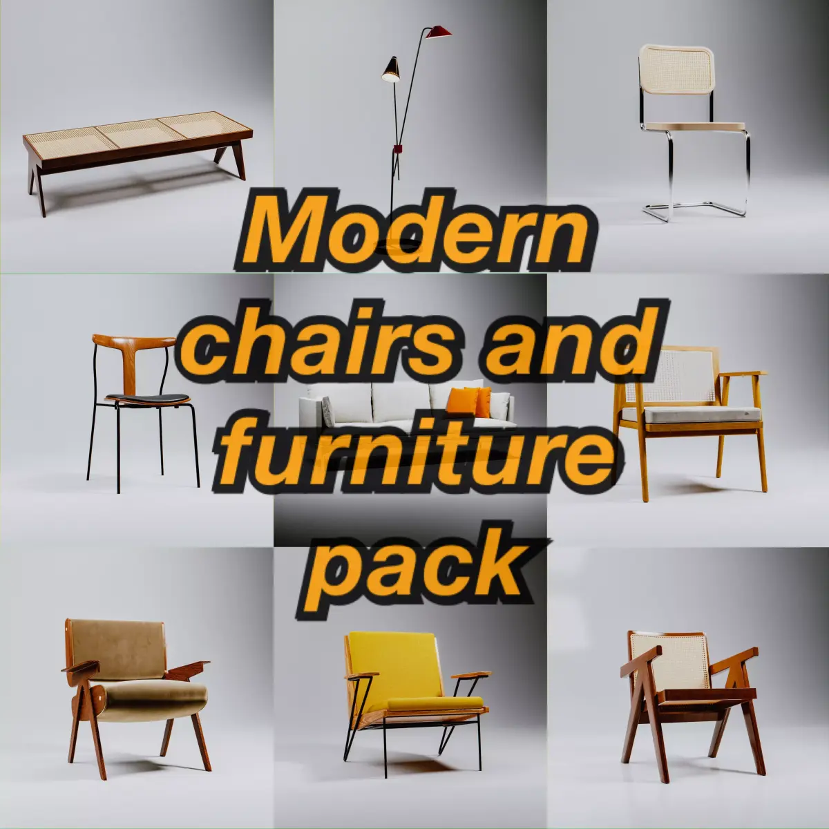 Modern chairs and furniture pack Free 3D model