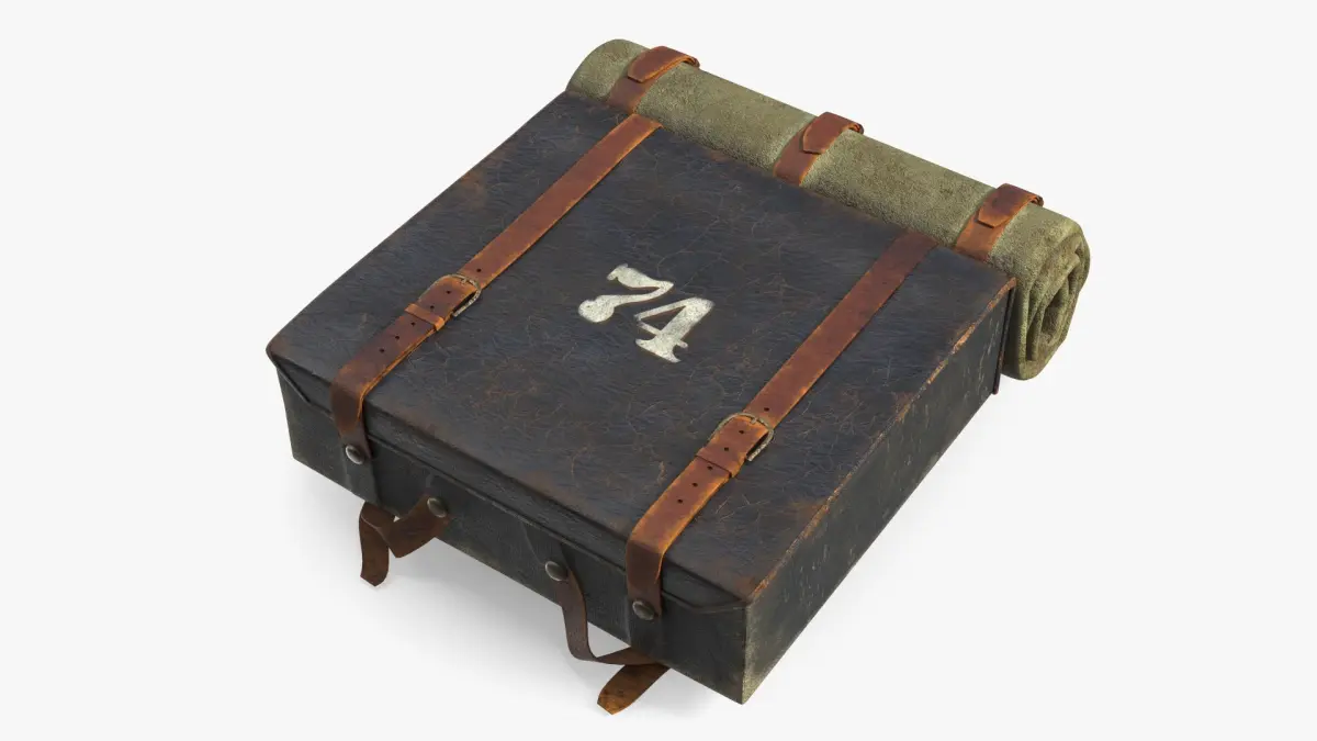 Antique Rectangular US Army Backpack with Straps 3D model