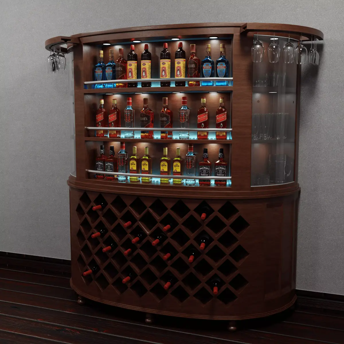 Luxury Curved Home Bar Cabinet and Wine Rack 3D model