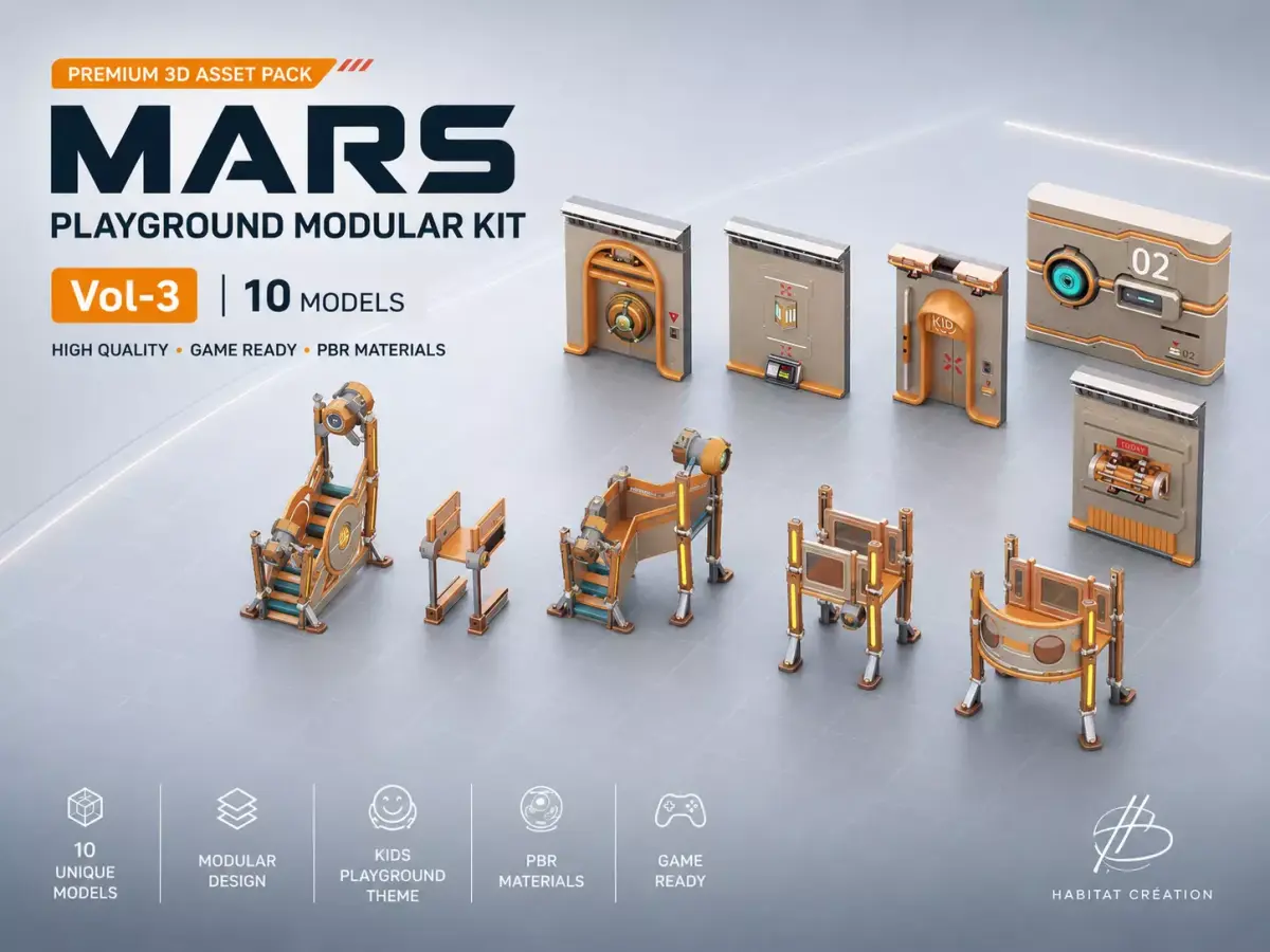 MARS Sci-fi Modular Kit Vol-3 Low-poly 3D model
