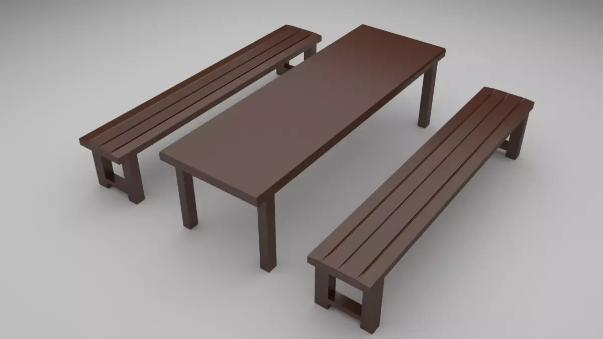 Table Set with Bench 3D Model Free low-poly 3D model