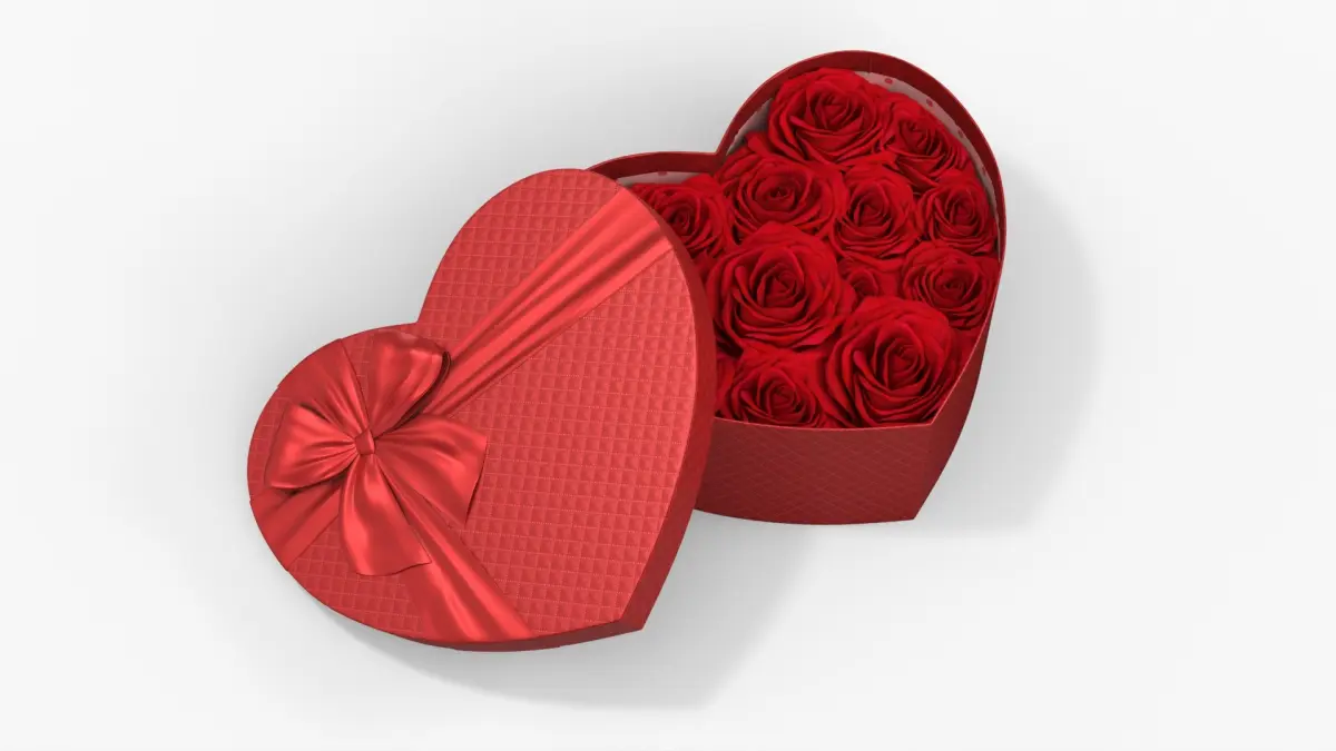 Open Heart Floral Box with Red Roses 3D model